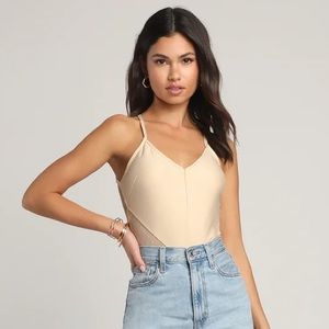 NEW Beige Swiss Dot Sleeveless Mesh Bodysuit